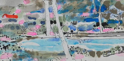 Maurice GENIS : L'automne au bord du lac, Dessin original signé