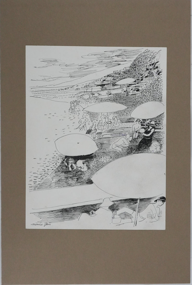 Maurice GENIS : La baignade au lac, Dessin original signé