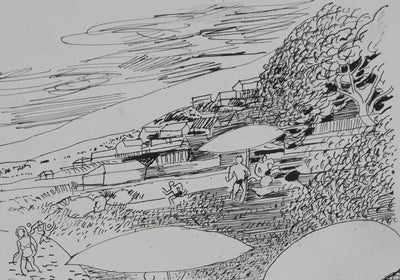 Maurice GENIS : La baignade au lac, Dessin original signé