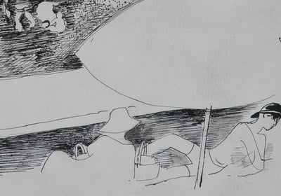 Maurice GENIS : La baignade au lac, Dessin original signé