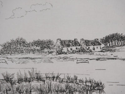 Salomon Alfred BOISECQ : Maisons sur l'estuaire, Gravure originale signée