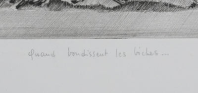Camille COMBE : Quand bondissent les biches, Gravure originale signée
