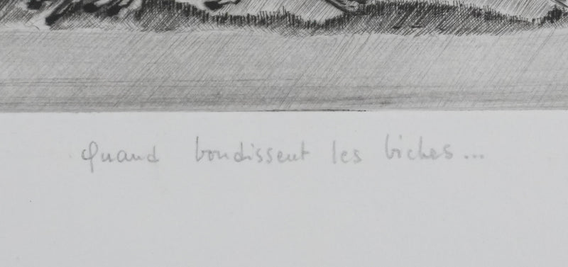 Camille COMBE : Quand bondissent les biches, Gravure originale signée