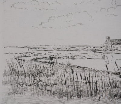 Salomon Alfred BOISECQ : Maisons sur l'estuaire, Gravure originale signée