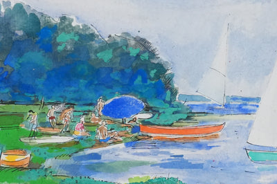 Maurice GENIS : Journée au bord du lac, Aquarelle originale signée