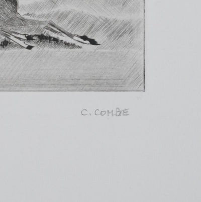 Camille COMBE : Quand bondissent les biches, Gravure originale signée