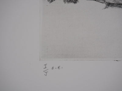 Salomon Alfred BOISECQ : Maisons au fil de l'eau, Gravure originale signée