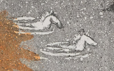 Colette PETTIER : La horde de chevaux au lac, Gravure originale signée