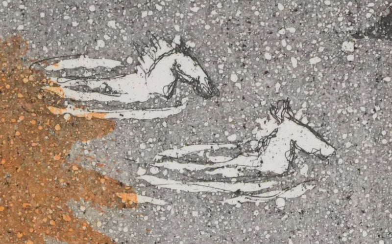 Colette PETTIER : La horde de chevaux au lac, Gravure originale signée