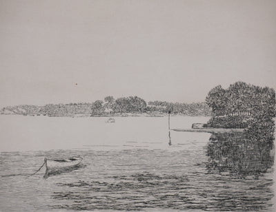 Salomon Alfred BOISECQ : Au bord du lac, Gravure originale signée