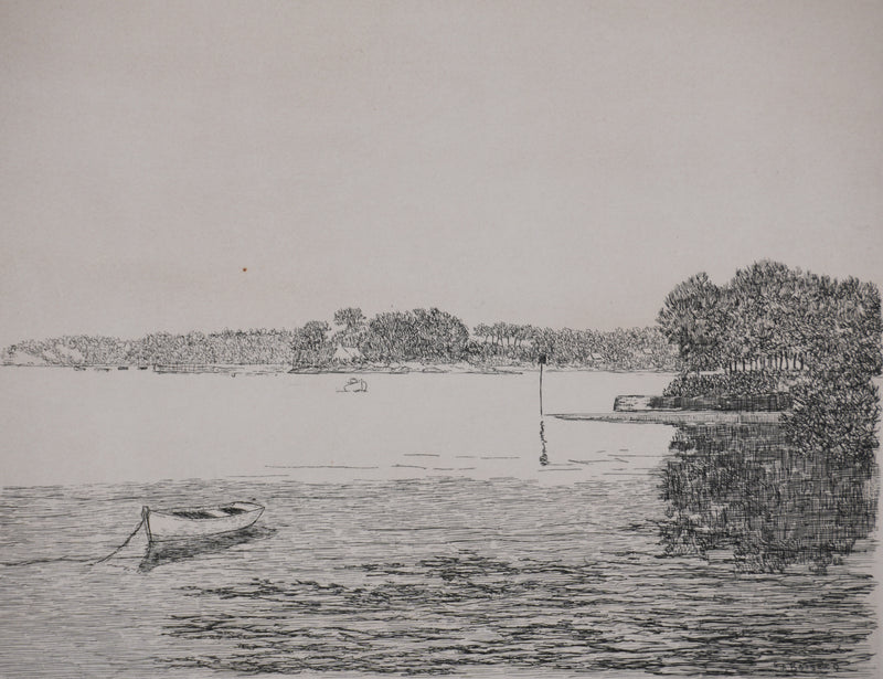 Salomon Alfred BOISECQ : Au bord du lac, Gravure originale signée