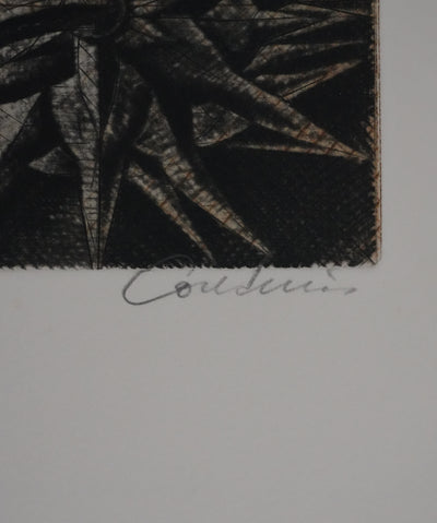 Brigitte COUDRAIN : La fleur fanée, Gravure originale signée