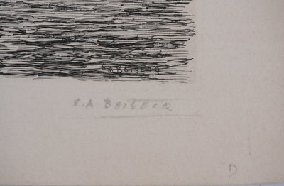 Salomon Alfred BOISECQ : Au bord du lac, Gravure originale signée