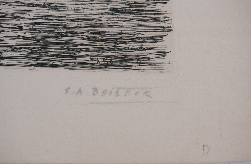 Salomon Alfred BOISECQ : Au bord du lac, Gravure originale signée