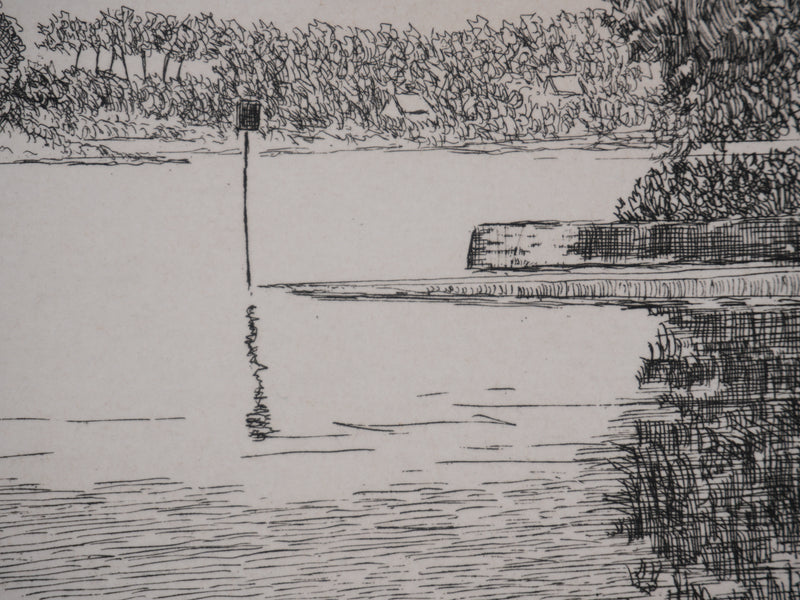 Salomon Alfred BOISECQ : Au bord du lac, Gravure originale signée