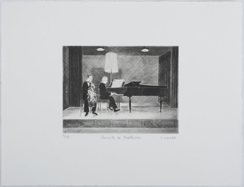Camille COMBE : Sonate de Beethoven, Gravure originale signée