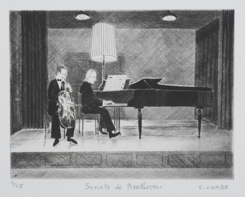 Camille COMBE : Sonate de Beethoven, Gravure originale signée