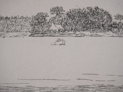 Salomon Alfred BOISECQ : Au bord du lac, Gravure originale signée