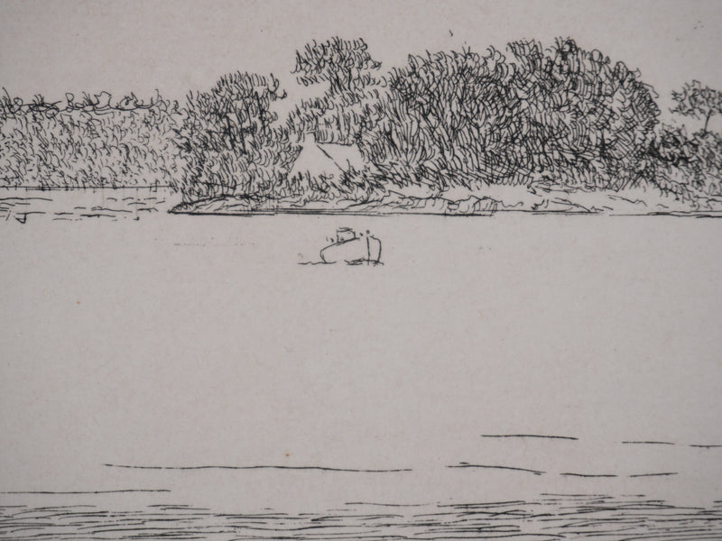 Salomon Alfred BOISECQ : Au bord du lac, Gravure originale signée
