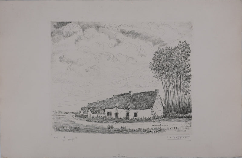 Salomon Alfred BOISECQ : Maison de campagne, Gravure originale signée