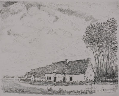 Salomon Alfred BOISECQ : Maison de campagne, Gravure originale signée