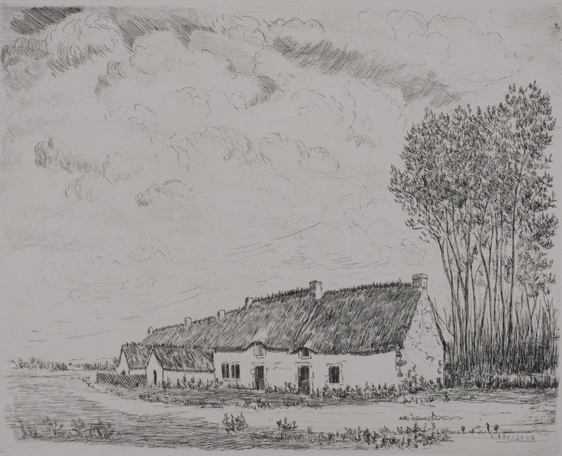 Salomon Alfred BOISECQ : Maison de campagne, Gravure originale signée