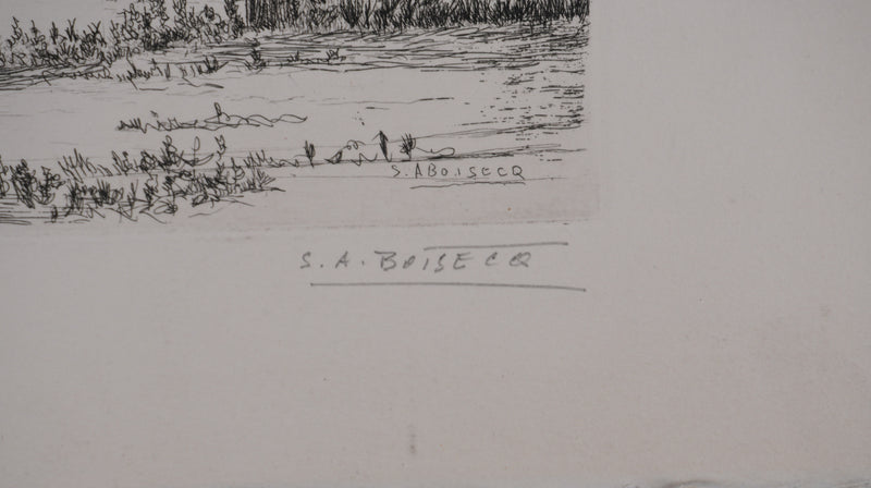 Salomon Alfred BOISECQ : Maison de campagne, Gravure originale signée