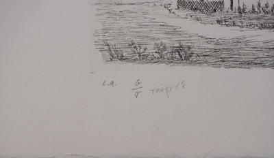 Salomon Alfred BOISECQ : Maison de campagne, Gravure originale signée