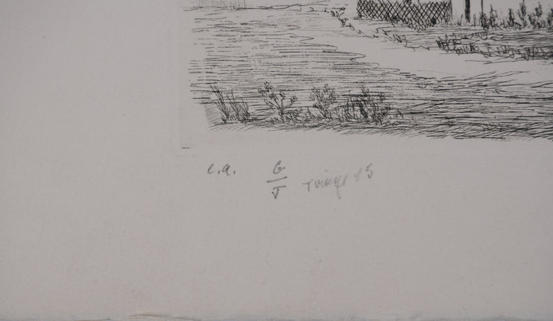 Salomon Alfred BOISECQ : Maison de campagne, Gravure originale signée
