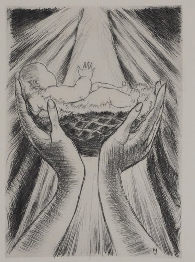 Maxime JUAN : La naissance de l'enfant divin, Gravure originale signée
