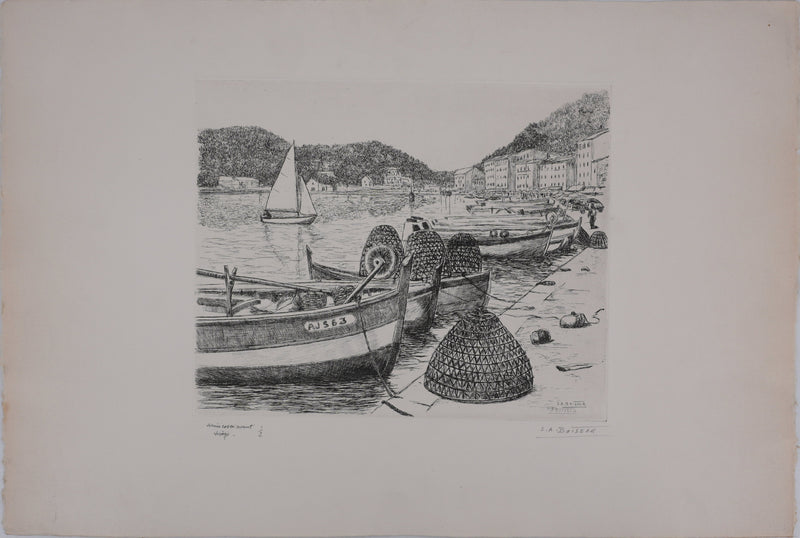 Salomon Alfred BOISECQ : Retour de pêche en Méditerranée, Gravure originale signée
