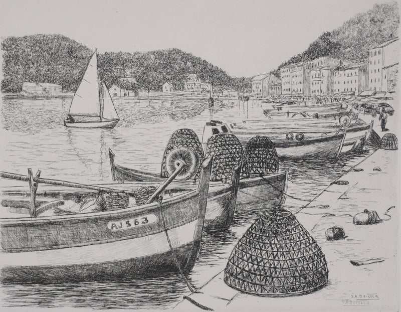 Salomon Alfred BOISECQ : Retour de pêche en Méditerranée, Gravure originale signée