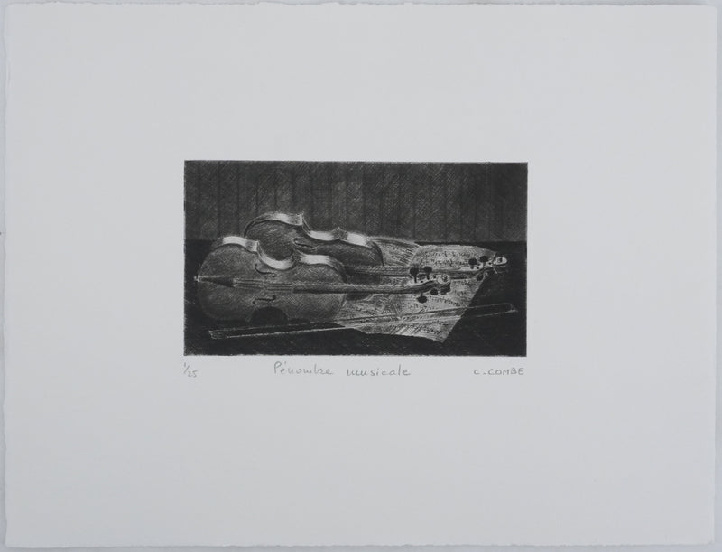 Camille COMBE : Pénombre musicale, Gravure originale signée