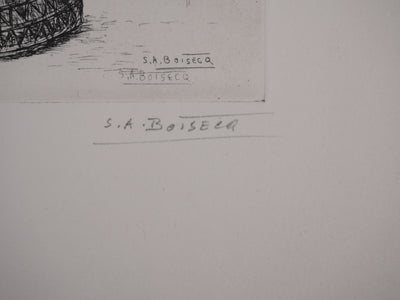 Salomon Alfred BOISECQ : Retour de pêche en Méditerranée, Gravure originale signée