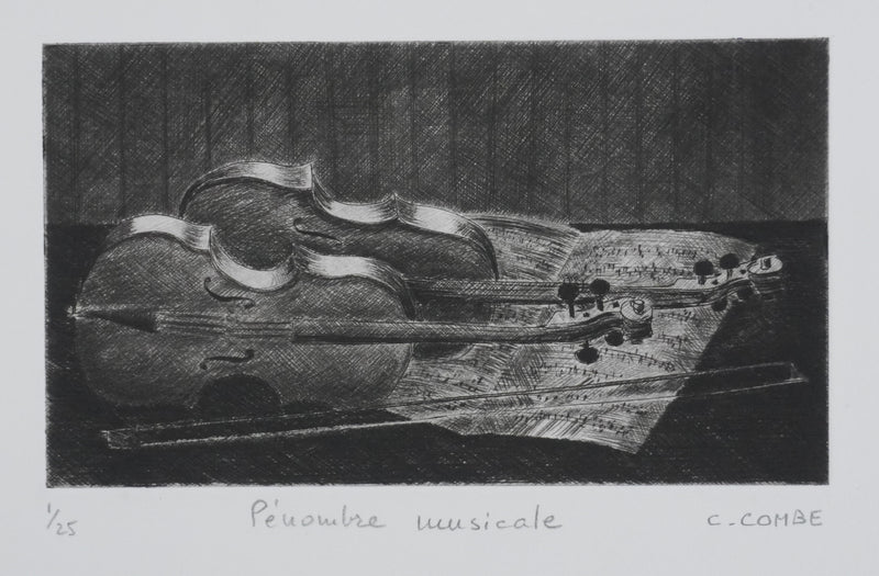 Camille COMBE : Pénombre musicale, Gravure originale signée