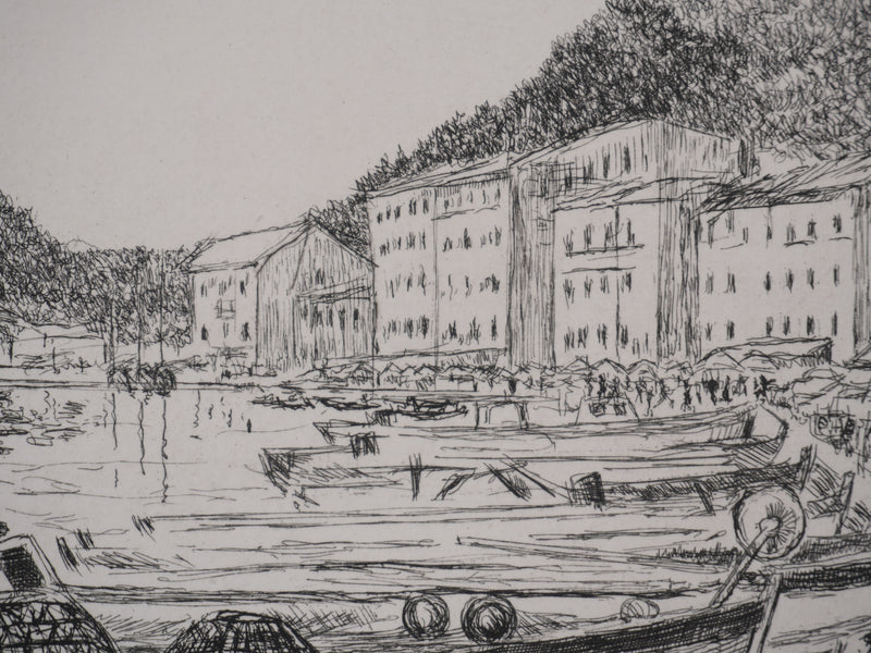 Salomon Alfred BOISECQ : Retour de pêche en Méditerranée, Gravure originale signée