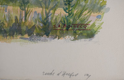 Salomon Alfred BOISECQ : La petite route de campagne, Aquarelle originale signée