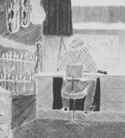 Camille COMBE : Chez le maitre luthier, Gravure originale signée