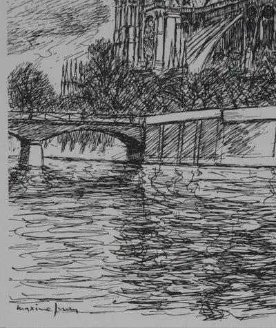Maxime JUAN : Paris, L'abside de Notre Dame, Lithographie originale signée