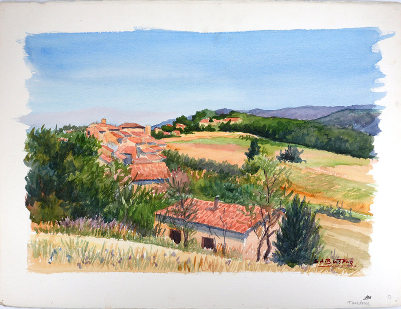 Salomon Alfred BOISECQ : Verdon, le village de Tourtour, Aquarelle originale signée