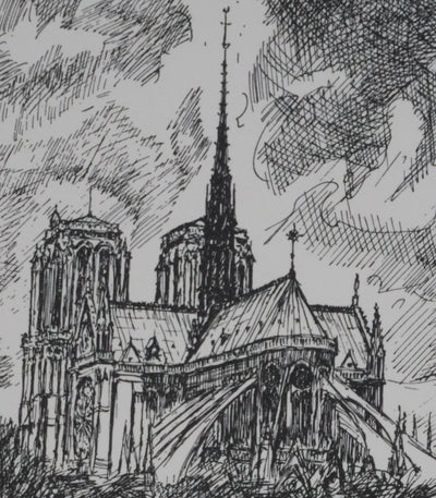 Maxime JUAN : Paris, L'abside de Notre Dame, Lithographie originale signée