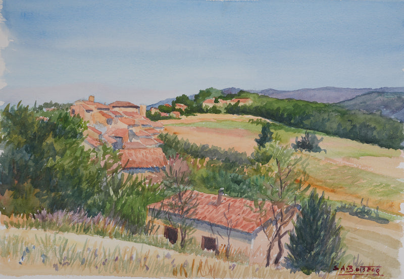 Salomon Alfred BOISECQ : Verdon, le village de Tourtour, Aquarelle originale signée