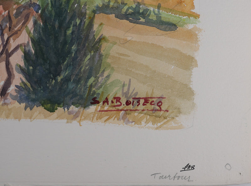 Salomon Alfred BOISECQ : Verdon, le village de Tourtour, Aquarelle originale signée