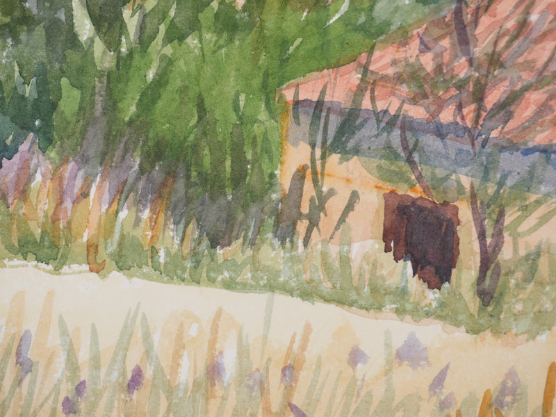 Salomon Alfred BOISECQ : Verdon, le village de Tourtour, Aquarelle originale signée
