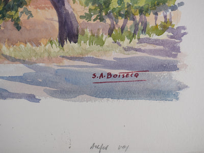 Salomon Alfred BOISECQ : Vue depuis la route d'Aups, Aquarelle originale signée