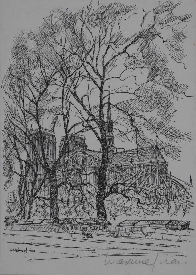 Maxime JUAN : Paris, Bouquinistes sur les quais de Notre Dame, Lithographie originale signée