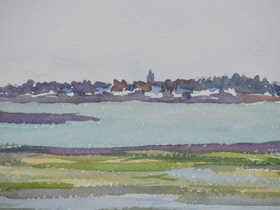 Salomon Alfred BOISECQ : Bretagne, Vue sur Locmariaquer, Aquarelle originale signée