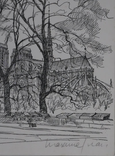 Maxime JUAN : Paris, Bouquinistes sur les quais de Notre Dame, Lithographie originale signée