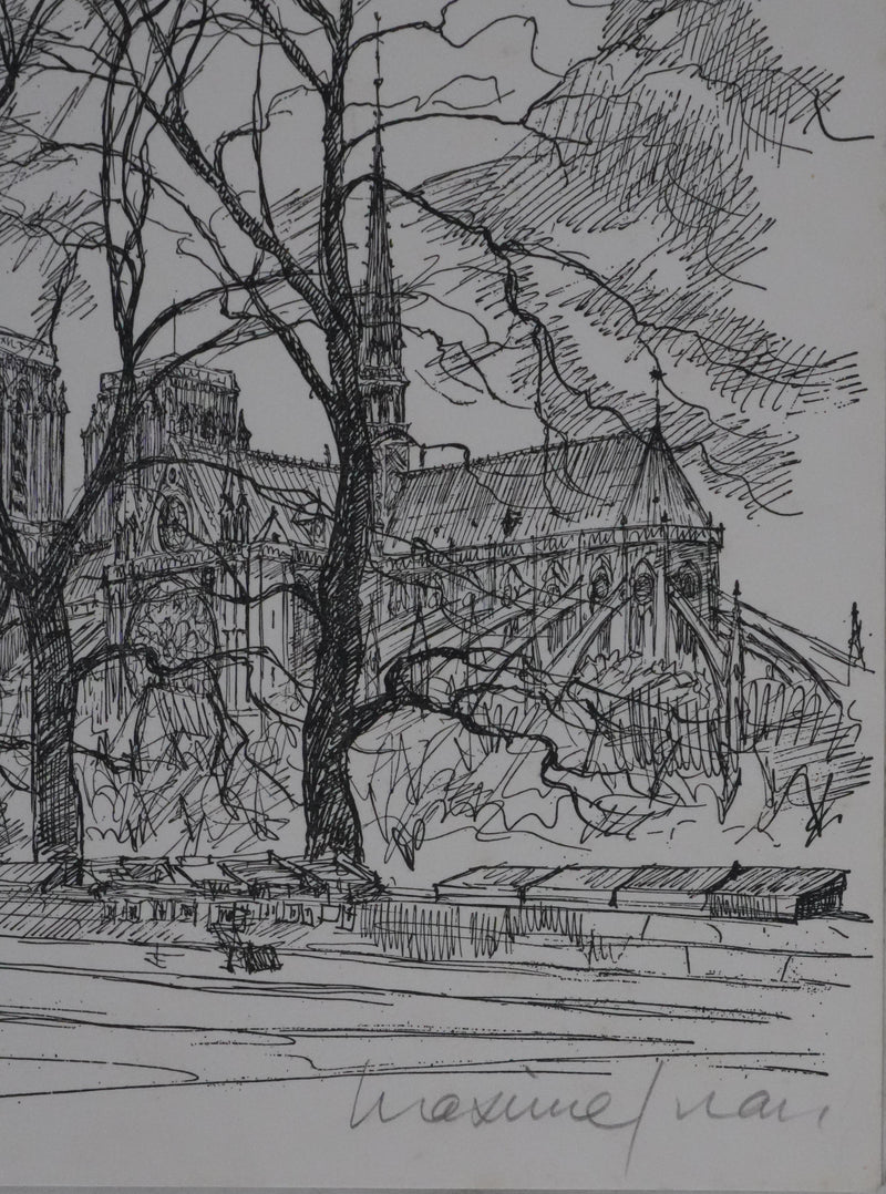 Maxime JUAN : Paris, Bouquinistes sur les quais de Notre Dame, Lithographie originale signée