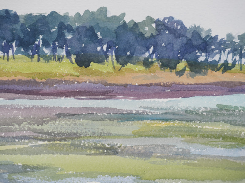 Salomon Alfred BOISECQ : Bretagne, Vue sur Locmariaquer, Aquarelle originale signée